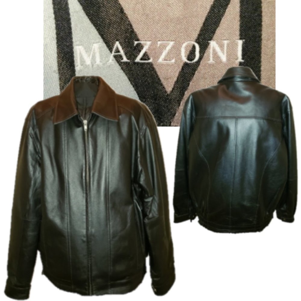Men's Mazzoni Black Leather Jacket, Size Medium